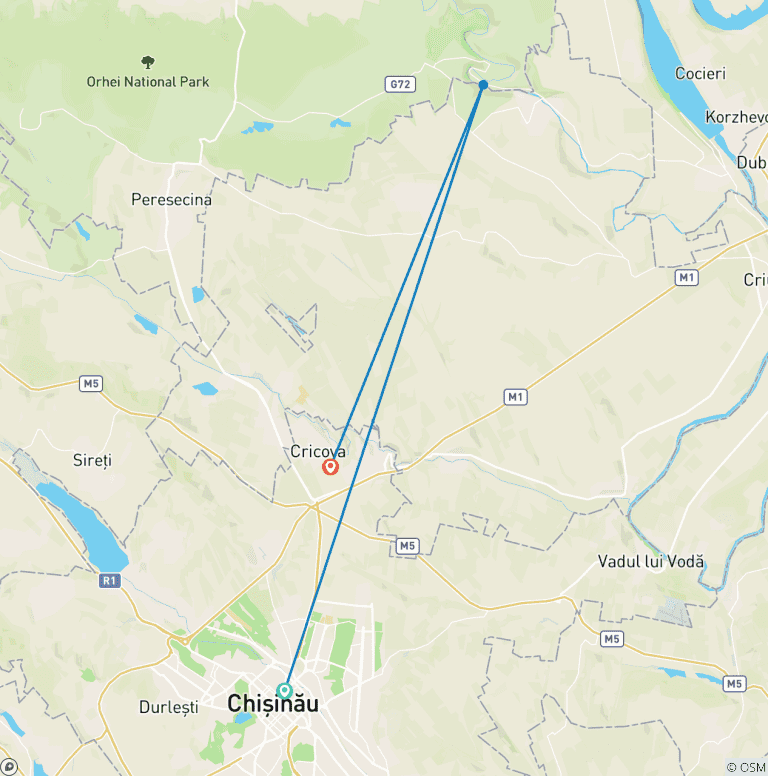 Map of Orheiul Vechi & Cricova Cellars - Moldova's Natural and Wine Treasures