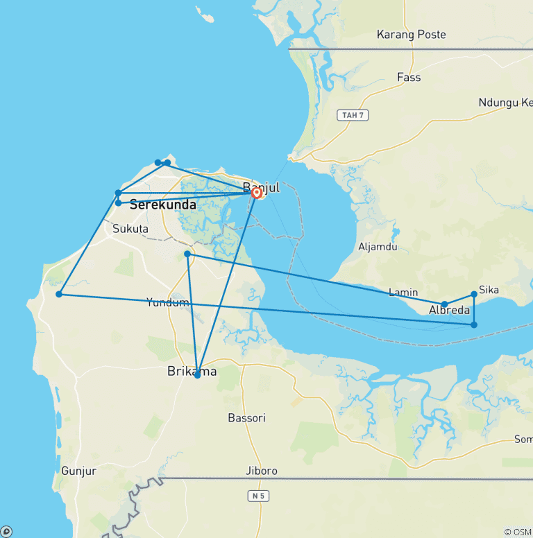 Map of Gambia 8-Day Cultural & Wildlife Tour - Banjul, Kunta Kinteh & River Gambia