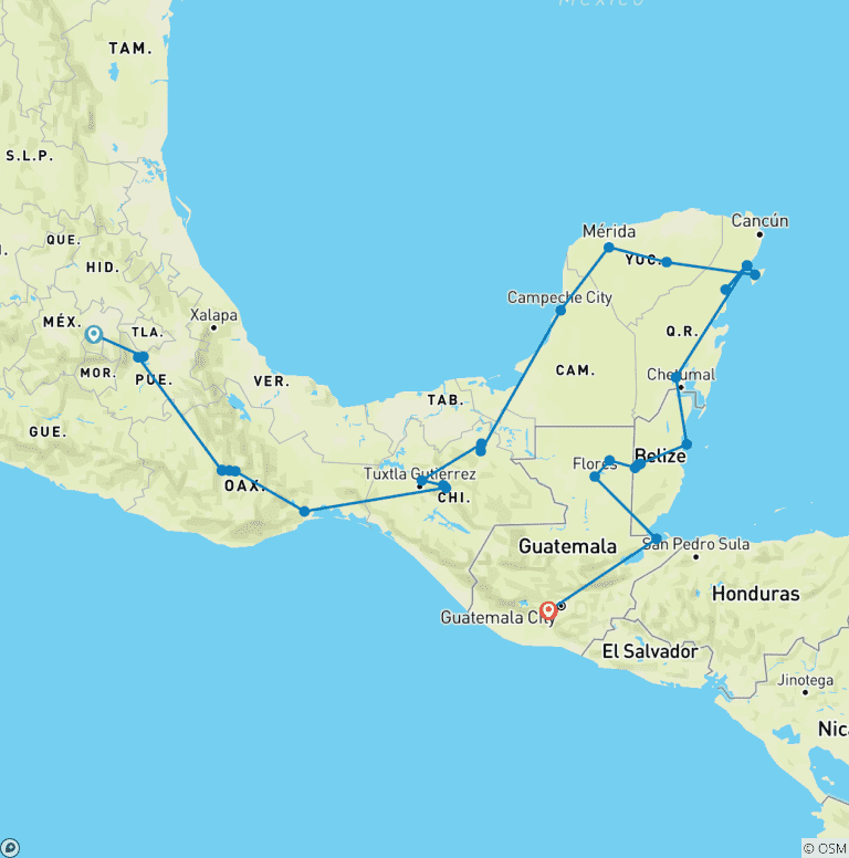 Map of Mexico City to Guatemala