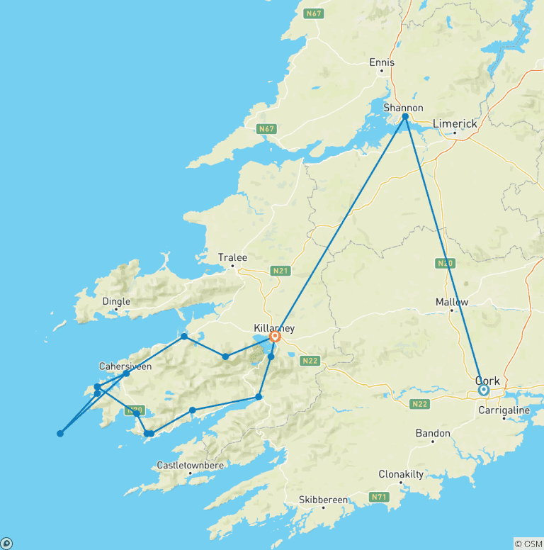 Map of Kerry Way, 12-day Self Guided Walking Tour