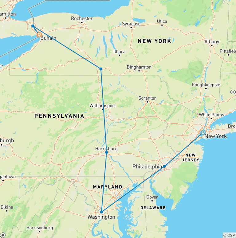 Map of America's East Coast Highlights