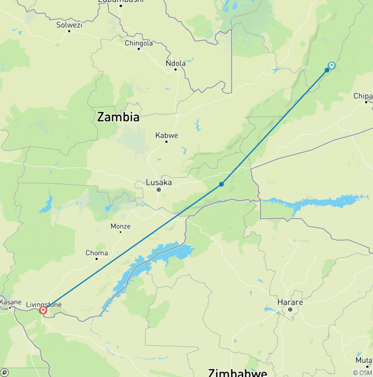 Map of Zambia 10-Day Safari Tour - Victoria Falls, South Luangwa & Lower Zambezi