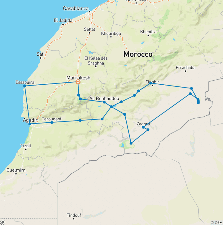 Map of From Marrakech : 16-Days Southern Morocco Adventure: Sahara Desert, Atlas Mountains & Atlantic Ocean