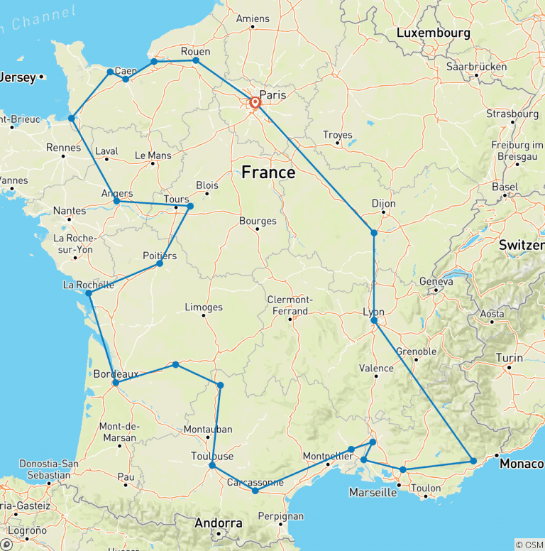 Map of Grand Tour of France