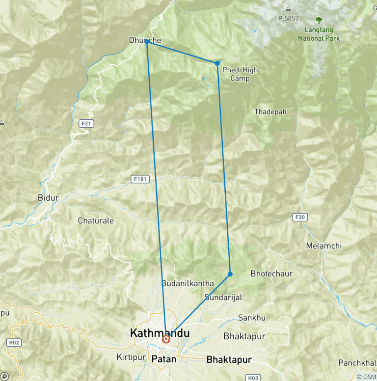 Map of Lantang, Holy Gosaikunda Trek