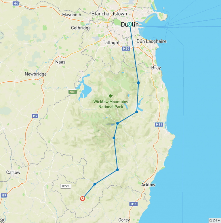 Map of The Wicklow Way: Self Guided 8 Day