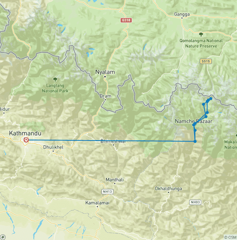 Map of Everest Base Camp Trek 14-days trip