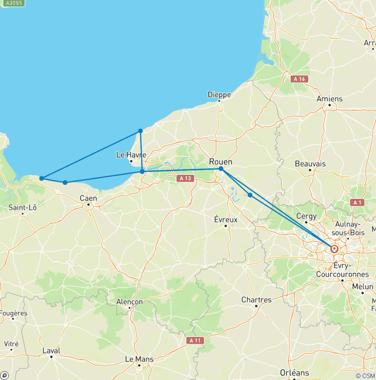 Map of The Rouen Armada and the most beautiful stops along the Seine Valley (port-to-port cruise)