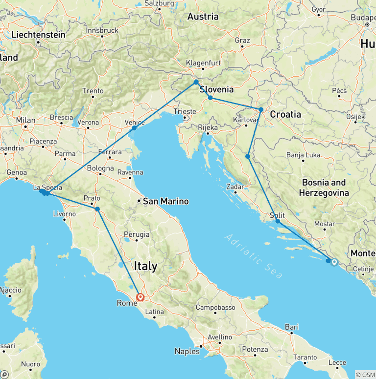 Map of Dubrovnik to Rome