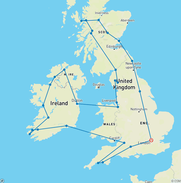 Map of Britain and Ireland Grandeur (London Overnights)