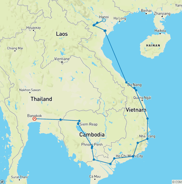 Map of Cycle South East Asia (from Hanoi to Bangkok)