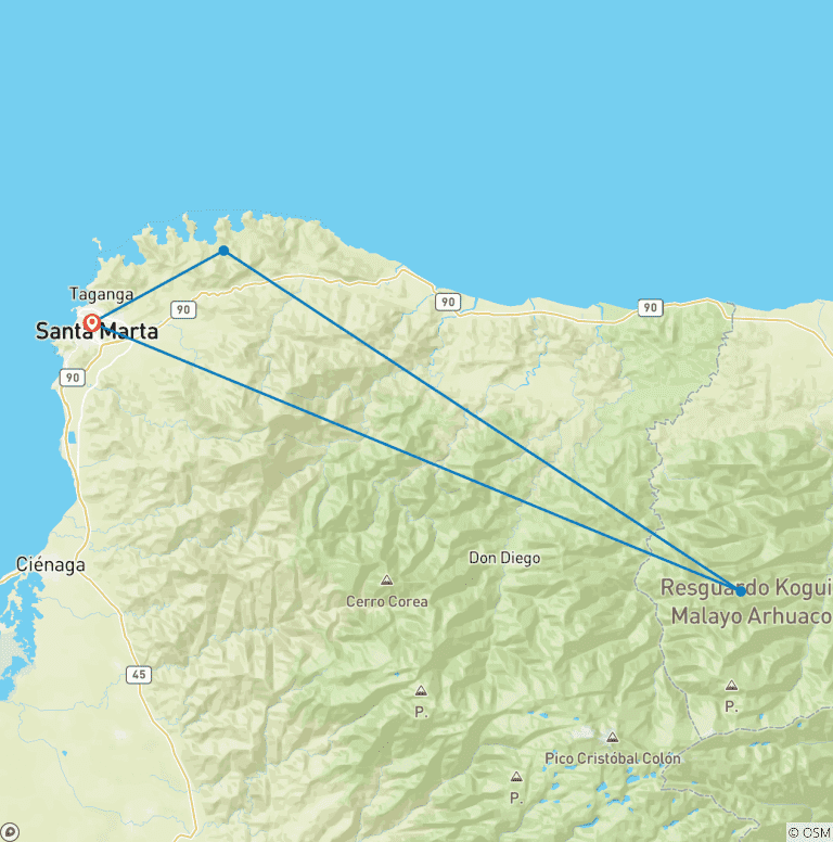 Map of Hidden Colombia - Explore Santa Marta, Tayrona National Park and Trek to 'The Lost City'