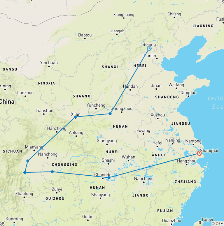 Map of Yin and Yangtze - 15 days