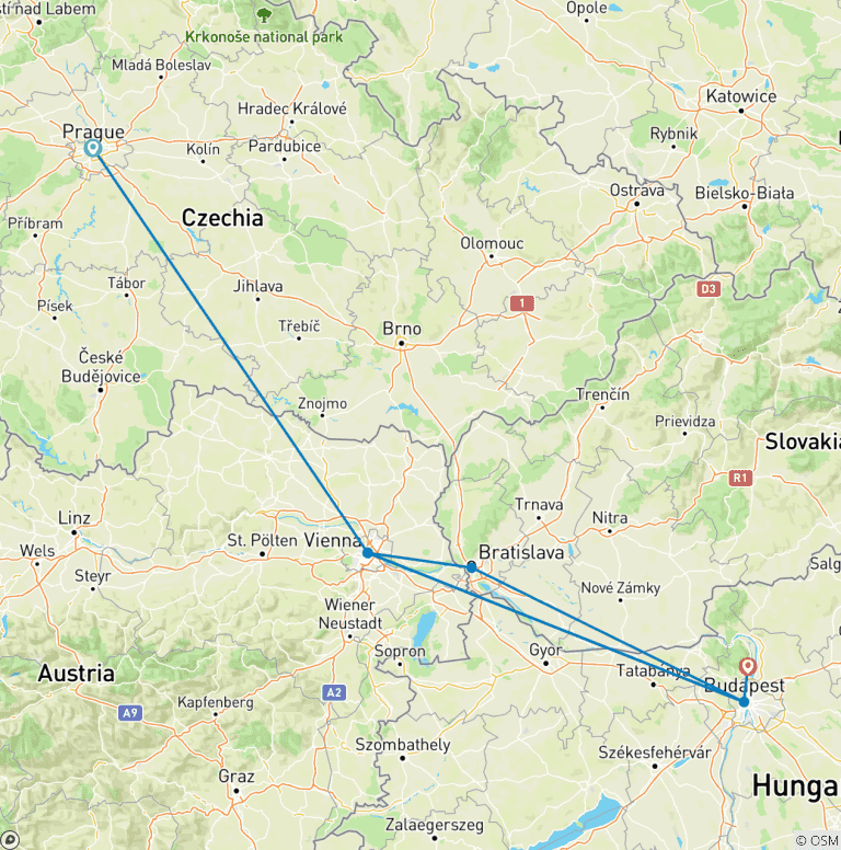 Map of Prague, Vienna and Budapest (All Summer And 26/27 Winter Onwards)