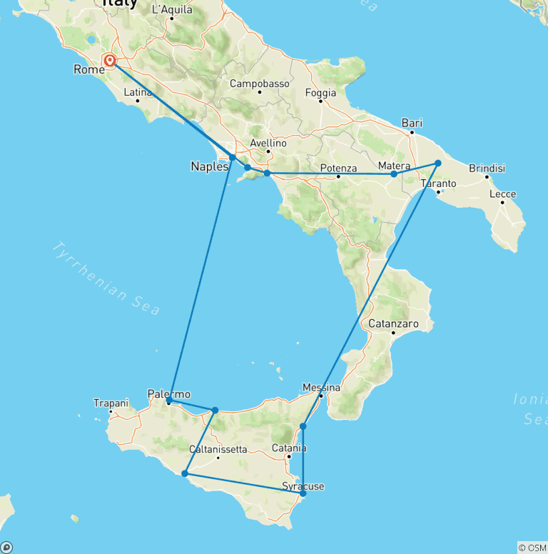 Map of Highlights of Southern Italy and Sicily