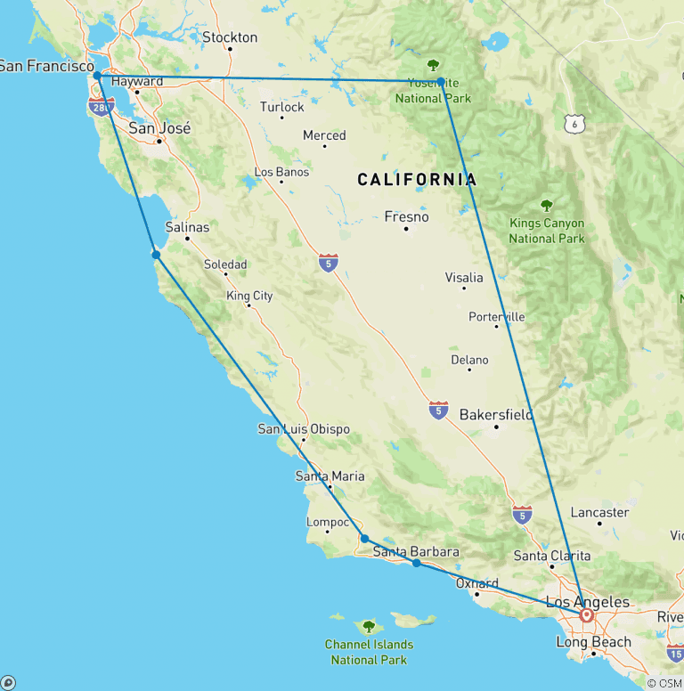 Map of San Francisco & Yosemite Express 3D/2N (From Los Angeles)