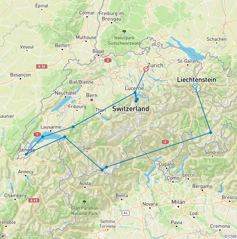 Map of Majestic Switzerland (Small Groups)