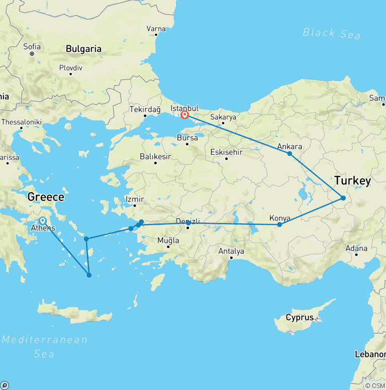 Map of Colours of Mediterranean Tour