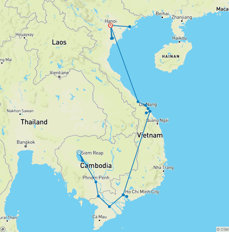 Map of Treasures of Cambodia and Vietnam by Mekong 21-Day