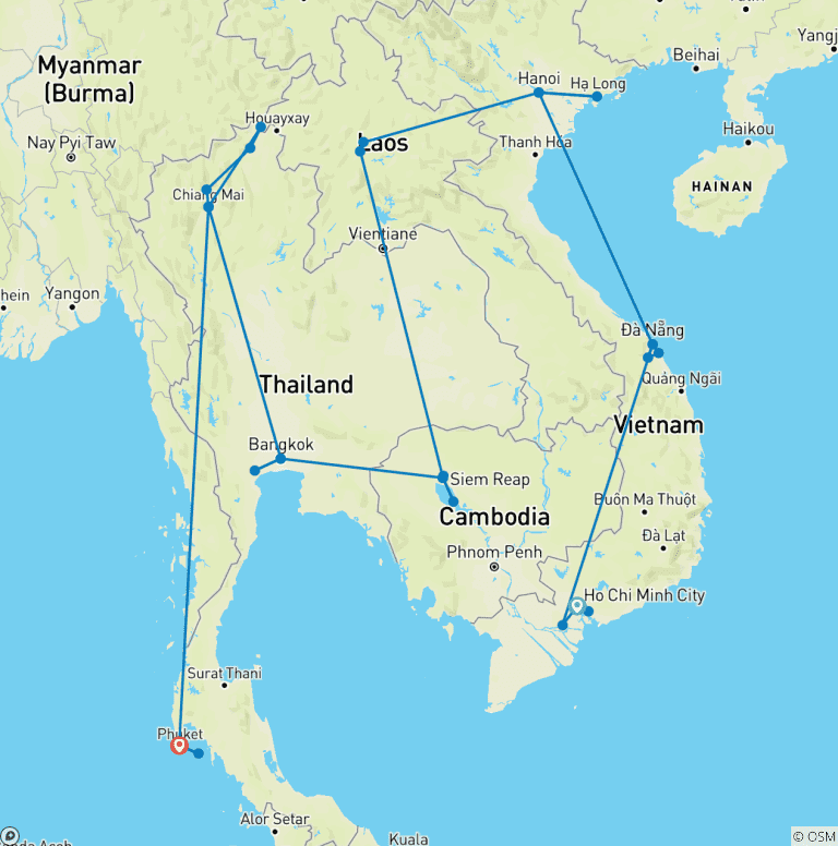 Map of Grand Indochina and Thailand Adventure 25-Day