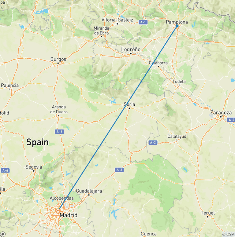 Map of San Fermin Running of the Bulls: Opening Ceremony from Madrid