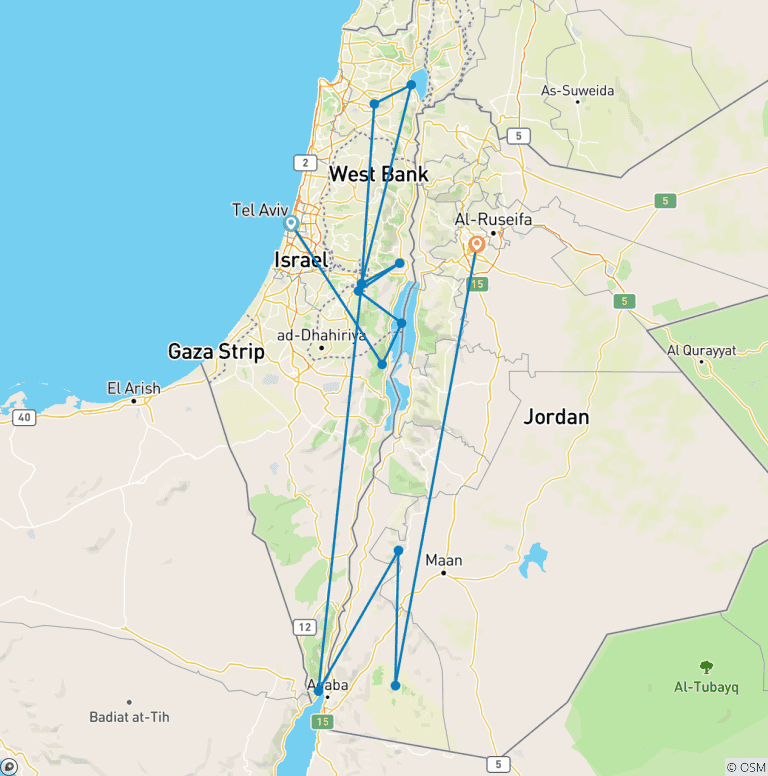 Map of Israel and Jordan in 7 days