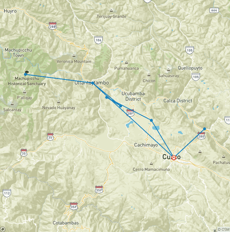 Map of 7 Day Andean Experience Through the Living Culture of the Incas
