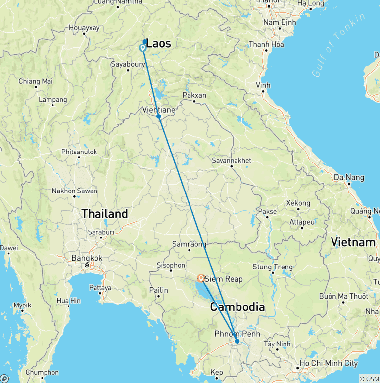 Map of Laos And Cambodia 12 - Day Heritage Trails Tour