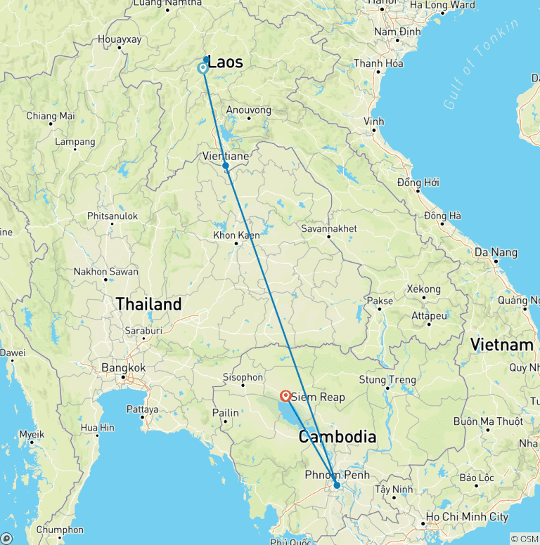 Map of Laos And Cambodia 12 - Day Heritage Trails Tour