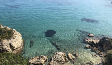 Rocky coast with clear blue waters.