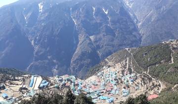 Aerial view of a mountain village settlement.