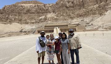 Group posing in front of the Temple of Hatshepsut.