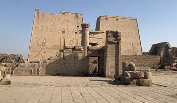 Large ancient temple with hieroglyphics