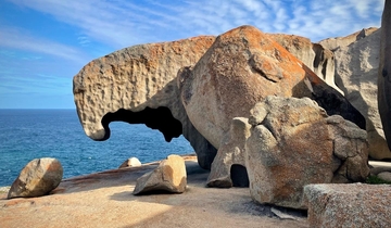 Unusual rock formations by the sea.