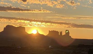 Silhouette of rock formations at sunset.