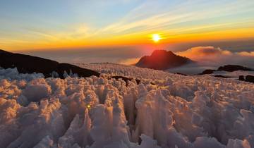 Mountain landscape with ice formations at sunrise.