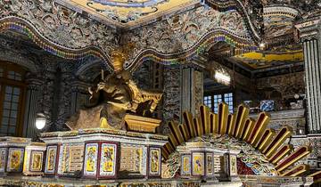 Intricate and colorful interior of a temple.