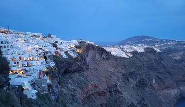 Santorini cliffside village at dusk