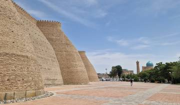 The Ark of Bukhara with ancient walls under a blue sky.