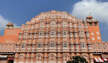 Hawa Mahal with its iconic pink sandstone and intricate windows.