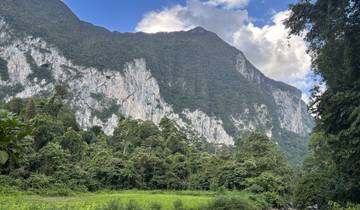 Majestic mountain landscape with forests below.