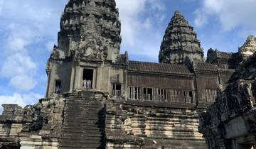 Angkor Wat temple with clear skies.