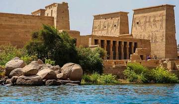Ancient Egyptian temple by the river.