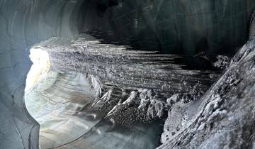 Inside a textured ice cave.