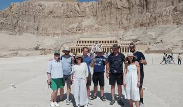Group of tourists in front of the Hatshepsut Temple in Egypt.