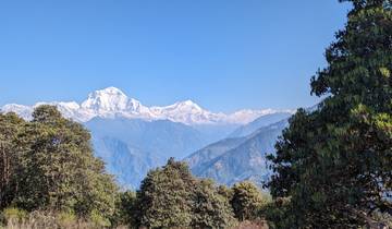 Snow-capped mountains with a clear blue sky.