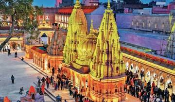 Lively scene at a richly decorated temple complex.