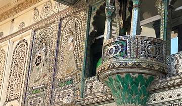 Close-up of an ornate and colorful architectural detail on a building.