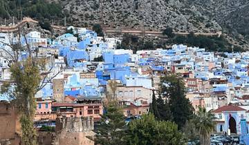 Scenic view of Chefchaouen's blue buildings.