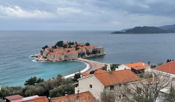 Island of Sveti Stefan as seen from a distance.